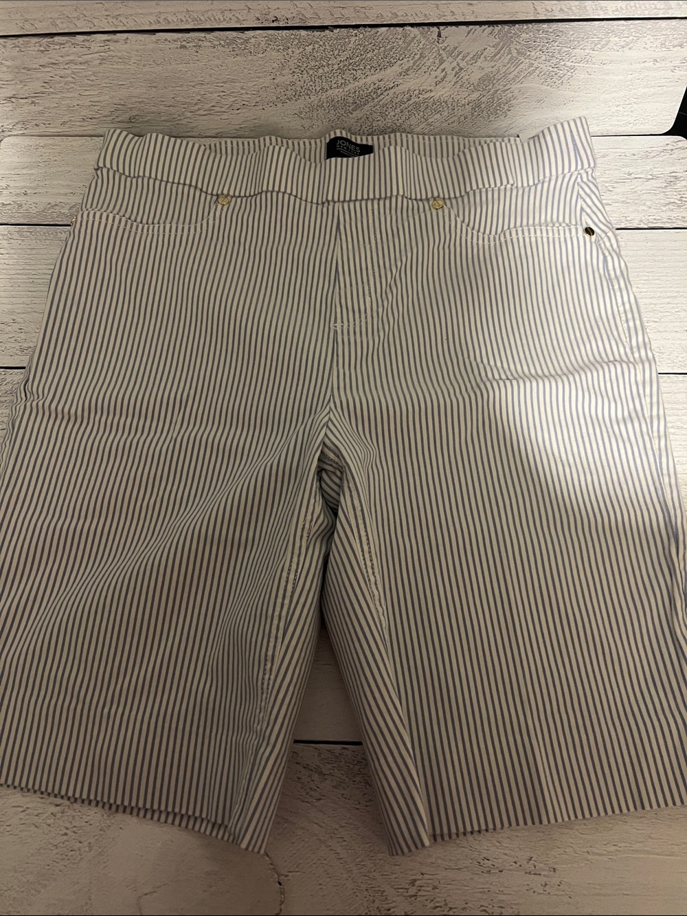 Jones New York White and Navy Pinstripe Bermuda Shorts